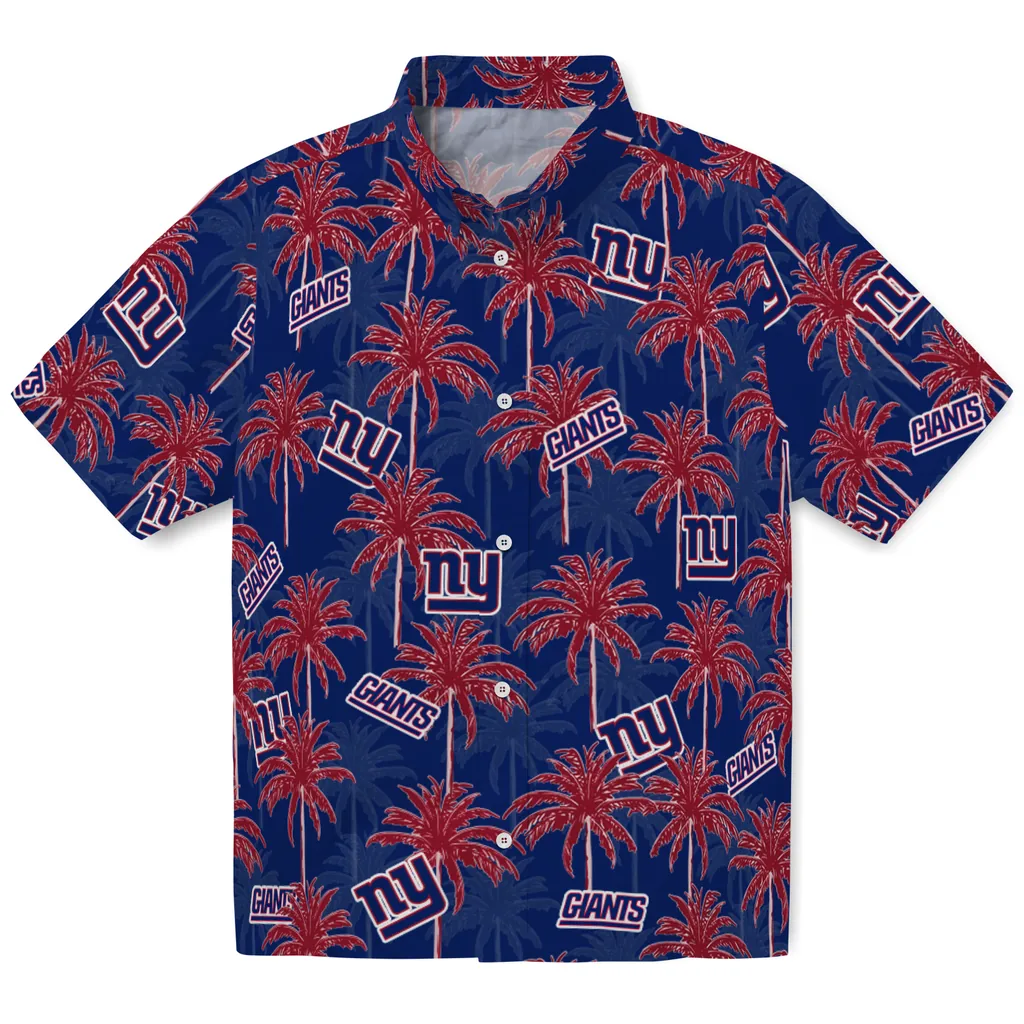 New York Giants Hawaiian Shirt - Palm Tree Motif new york giants palm grove blue hawaiian shirts best selling