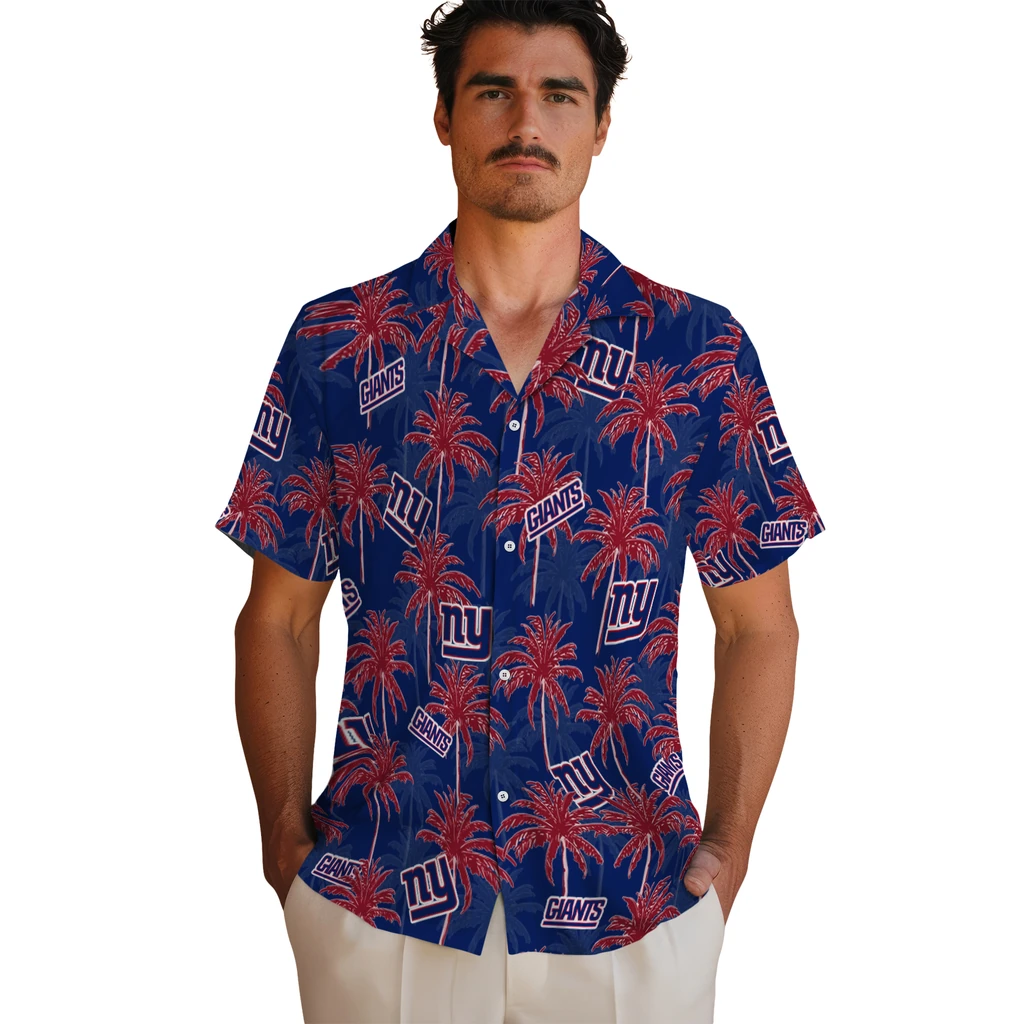 New York Giants Hawaiian Shirt - Palm Tree Motif new york giants palm grove blue hawaiian shirts fashion forward