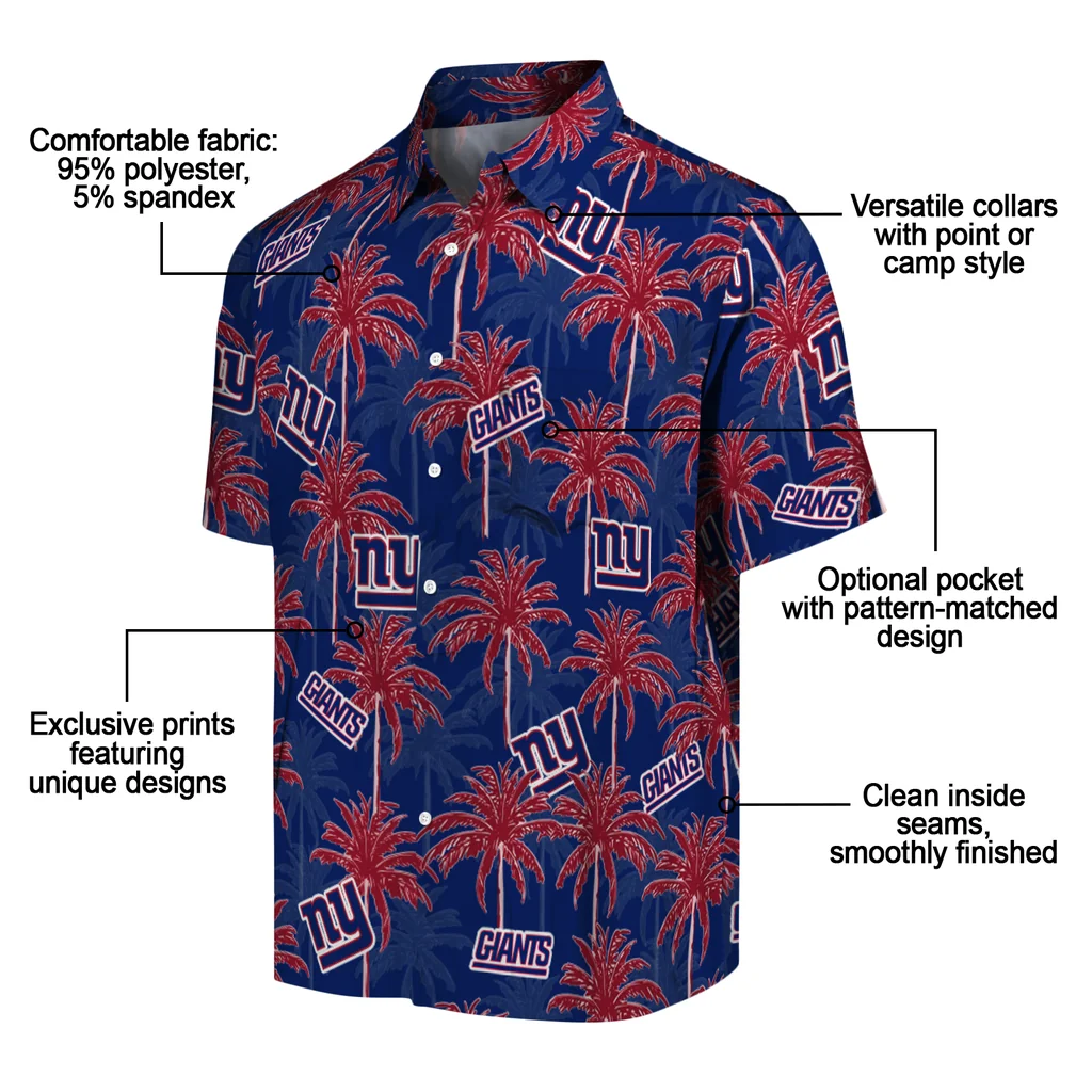 New York Giants Hawaiian Shirt - Palm Tree Motif new york giants palm grove blue hawaiian shirts new arrival
