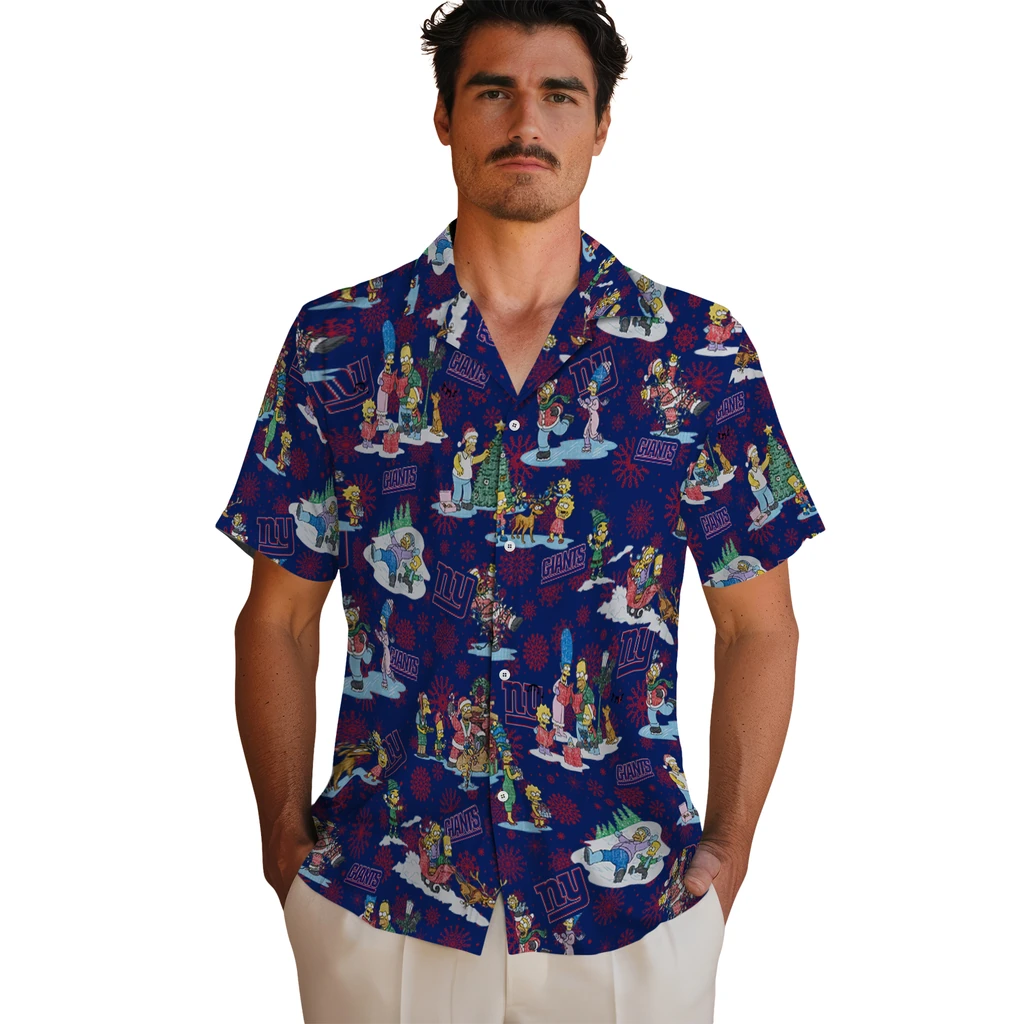 New York Giants Hawaiian Shirt - Simpsons Christmas new york giants simpsons christmas blue hawaiian shirts fashion forward