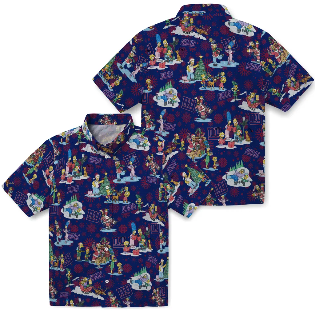New York Giants Hawaiian Shirt - Simpsons Christmas new york giants simpsons christmas blue hawaiian shirts high quality