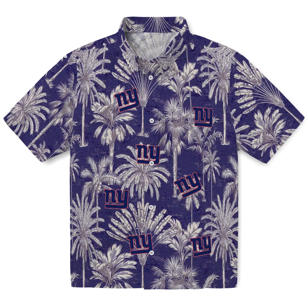 New York Giants Hawaiian Shirt - Vintage Palm Tree new york giants palm shadows blue hawaiian shirts best selling