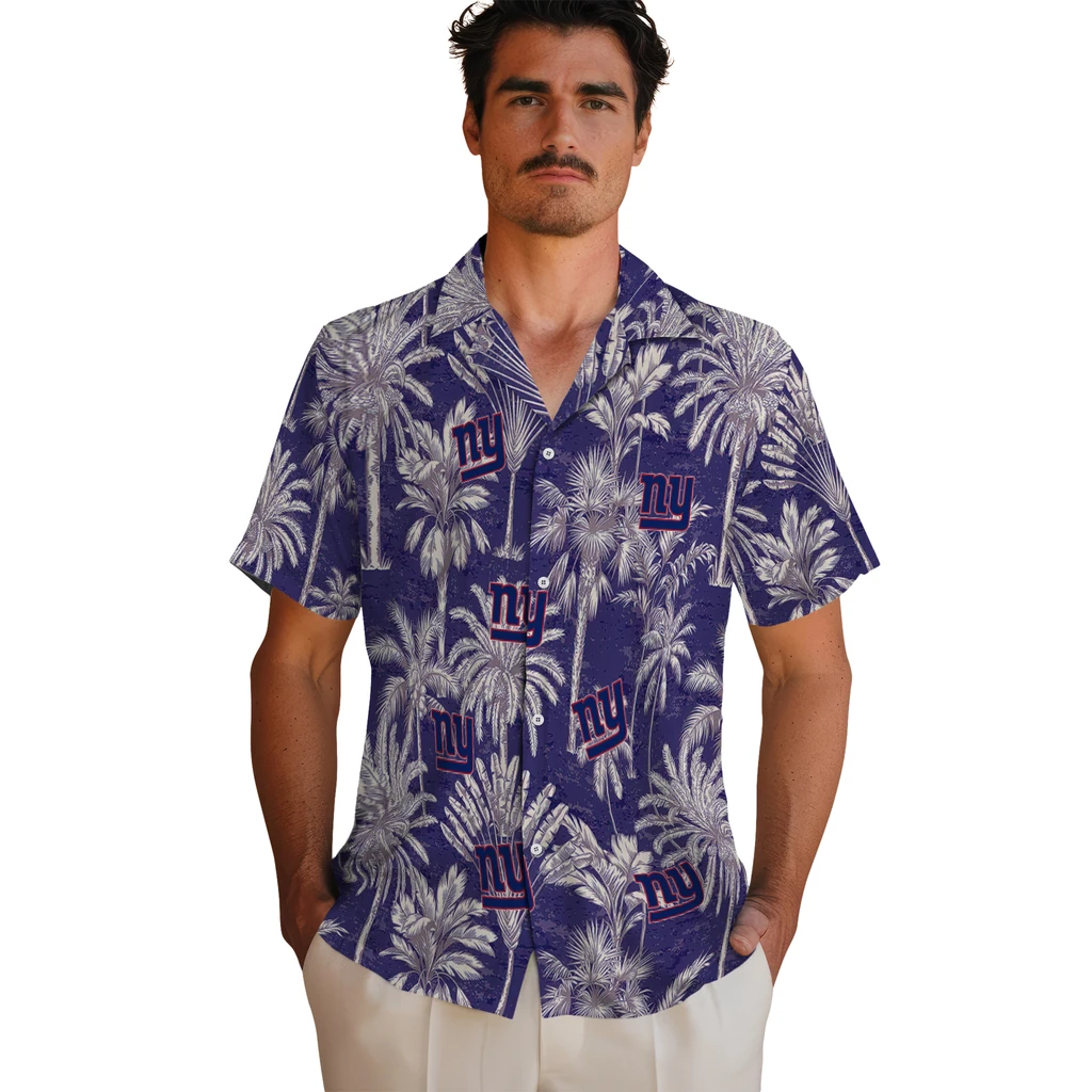 New York Giants Hawaiian Shirt - Vintage Palm Tree new york giants palm shadows blue hawaiian shirts fashion forward