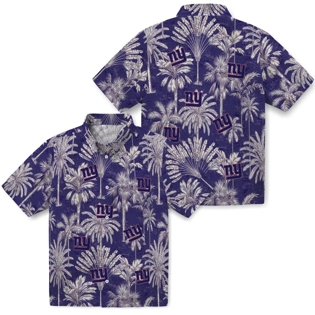 New York Giants Hawaiian Shirt - Vintage Palm Tree new york giants palm shadows blue hawaiian shirts high quality