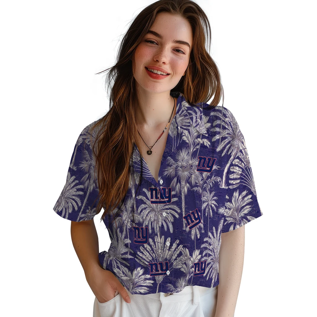 New York Giants Hawaiian Shirt - Vintage Palm Tree new york giants palm shadows blue hawaiian shirts latest model
