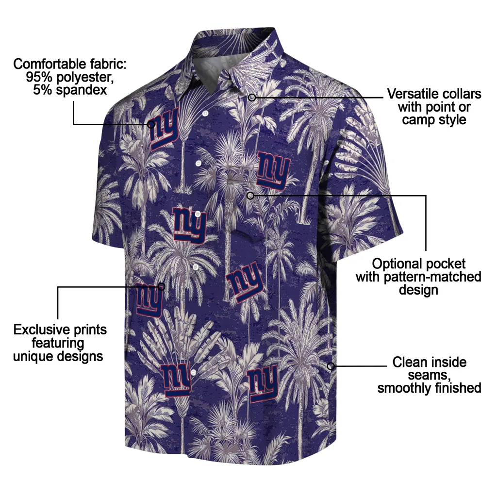 New York Giants Hawaiian Shirt - Vintage Palm Tree new york giants palm shadows blue hawaiian shirts new arrival