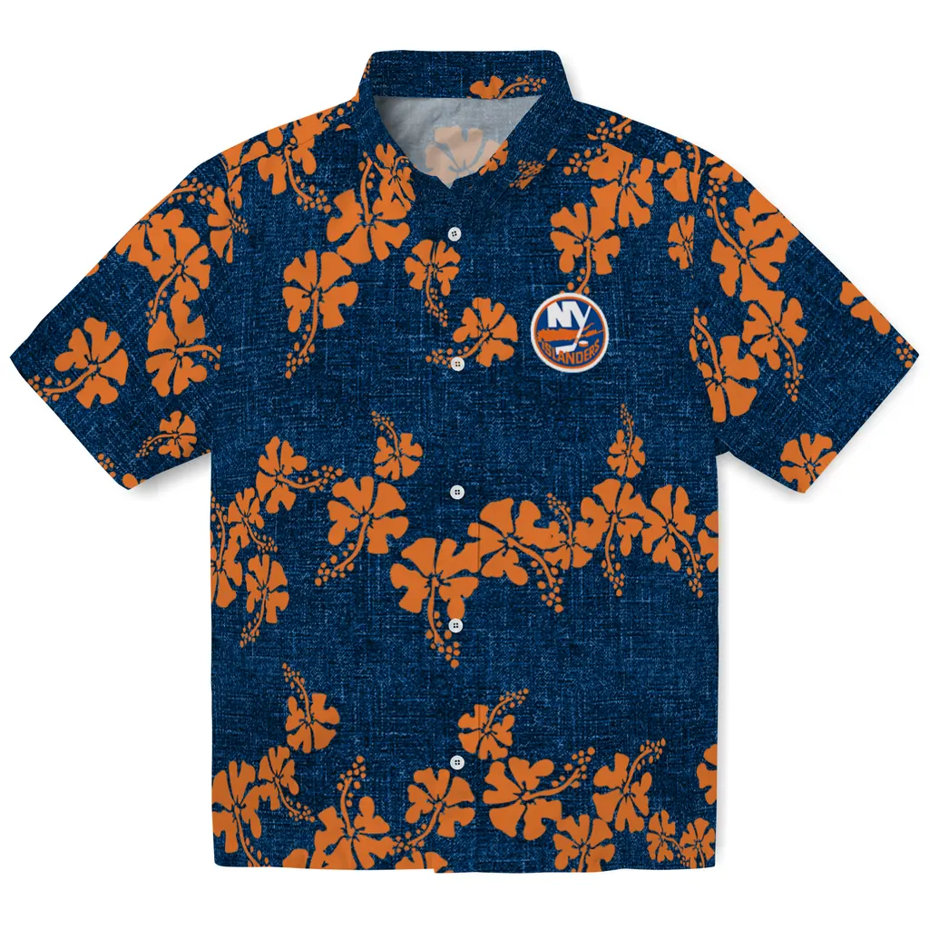 New York Islanders Hawaiian Shirt - 50th State Flower new york islanders hibiscus petals blue hawaiian shirts best selling