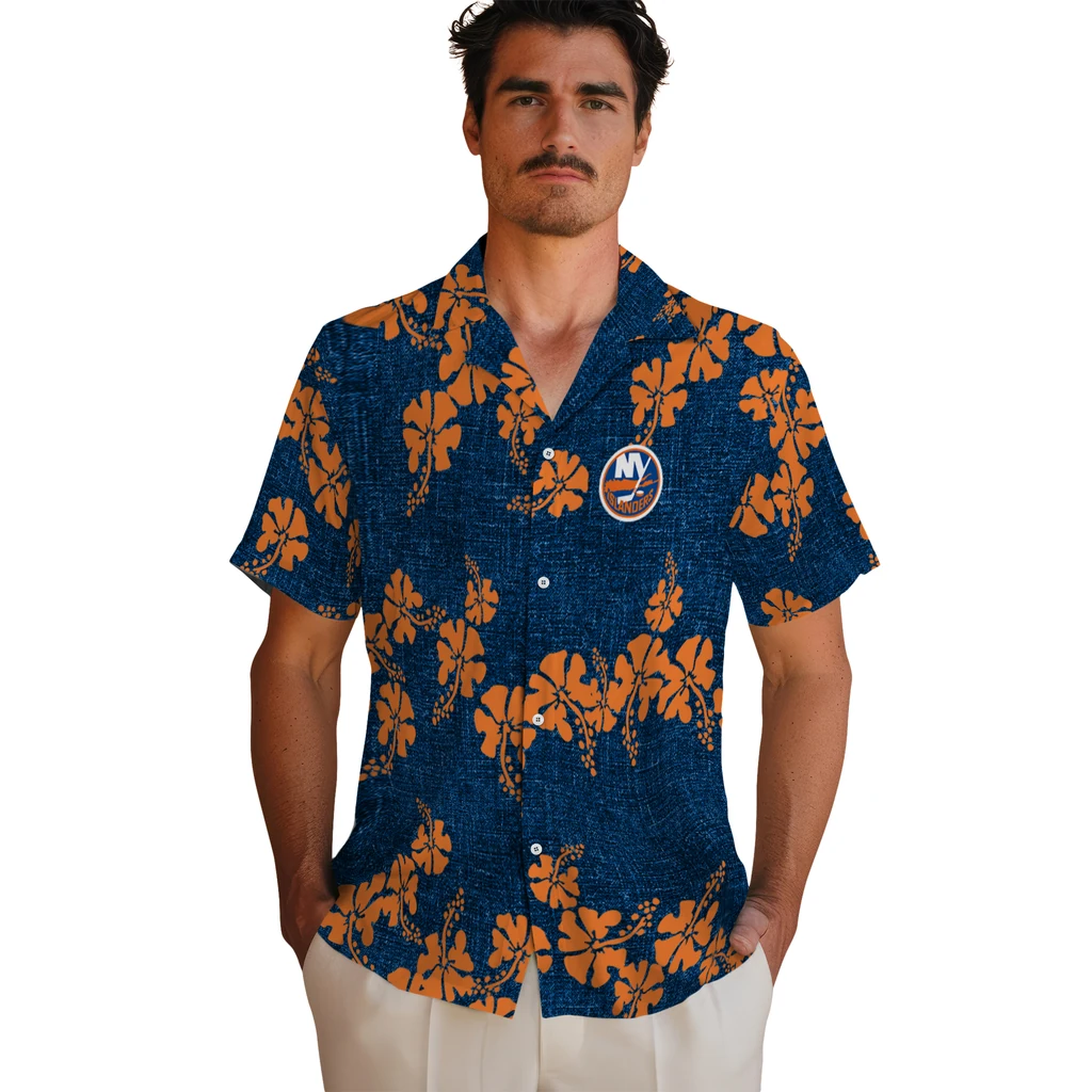 New York Islanders Hawaiian Shirt - 50th State Flower new york islanders hibiscus petals blue hawaiian shirts fashion forward