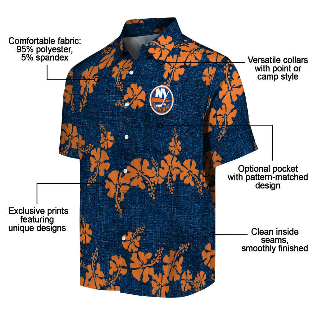 New York Islanders Hawaiian Shirt - 50th State Flower new york islanders hibiscus petals blue hawaiian shirts new arrival