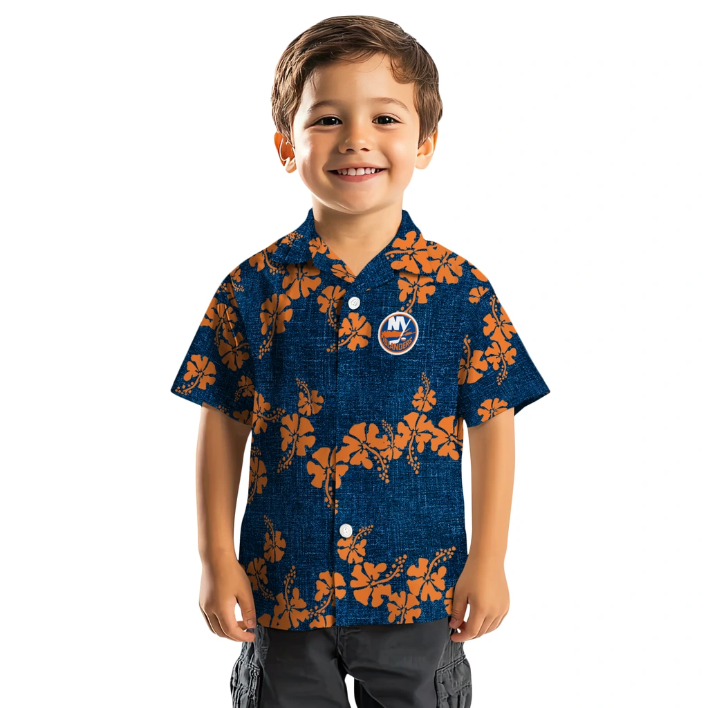 New York Islanders Hawaiian Shirt - 50th State Flower new york islanders hibiscus petals blue hawaiian shirts top rated