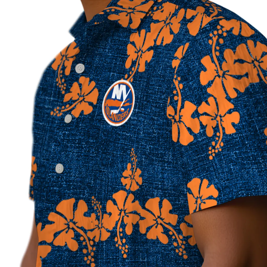 New York Islanders Hawaiian Shirt - 50th State Flower new york islanders hibiscus petals blue hawaiian shirts trendy