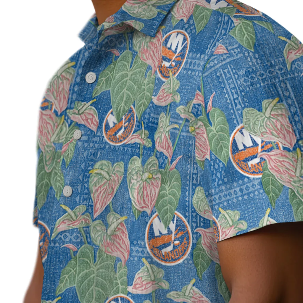 New York Islanders Hawaiian Shirt - Anthurium Overlay new york islanders anthurium overlay blue hawaiian shirts trendy