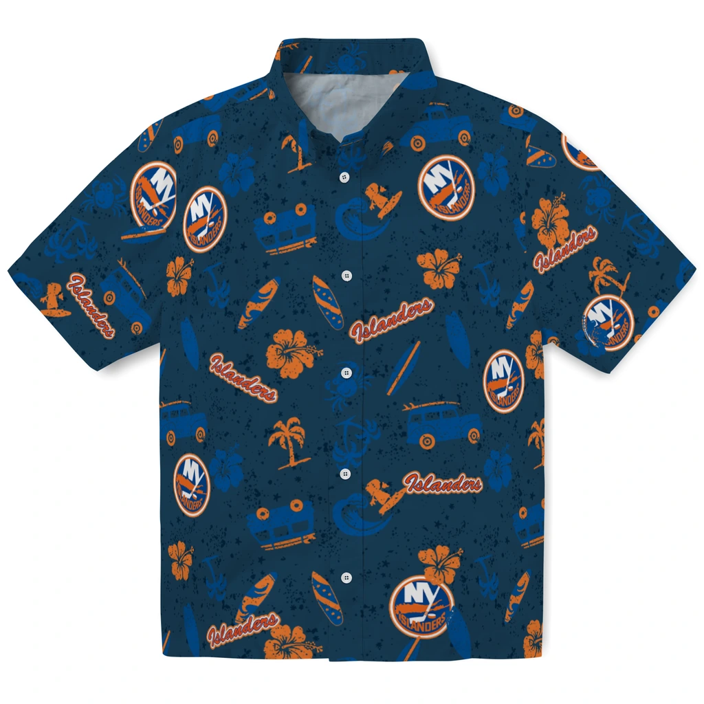 New York Islanders Hawaiian Shirt - Beach Vibe new york islanders beach vibe navy hawaiian shirts best selling