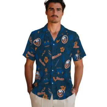 new york islanders beach vibe navy hawaiian shirts fashion forward