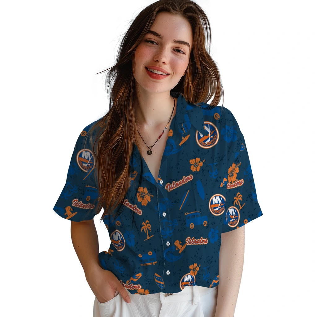 New York Islanders Hawaiian Shirt - Beach Vibe new york islanders beach vibe navy hawaiian shirts latest model