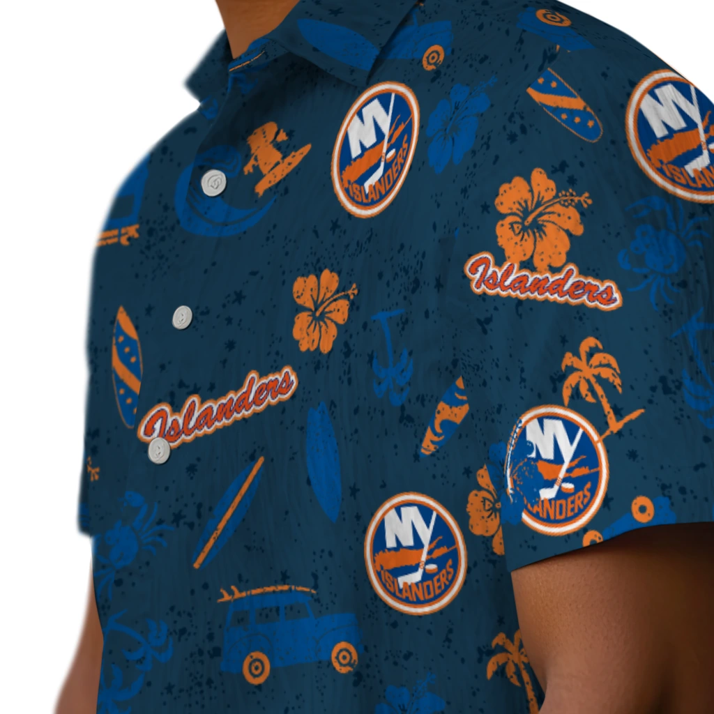 New York Islanders Hawaiian Shirt - Beach Vibe new york islanders beach vibe navy hawaiian shirts trendy