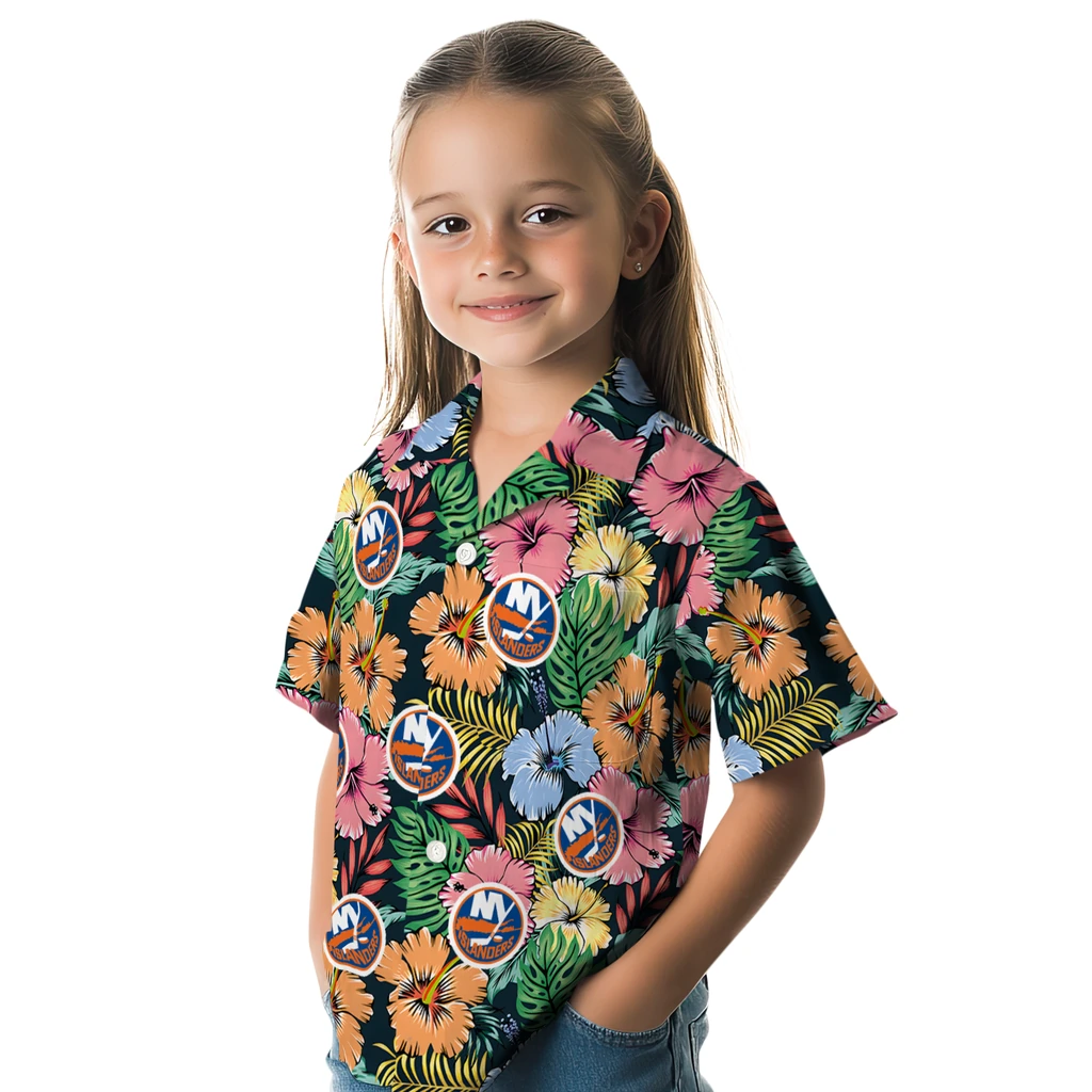 New York Islanders Hawaiian Shirt - Brilliant Hibiscus Garden new york islanders brilliant hibiscus garden hawaiian shirts premium grade