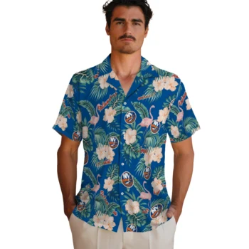 new york islanders flamingo palms blue hawaiian shirts fashion forward