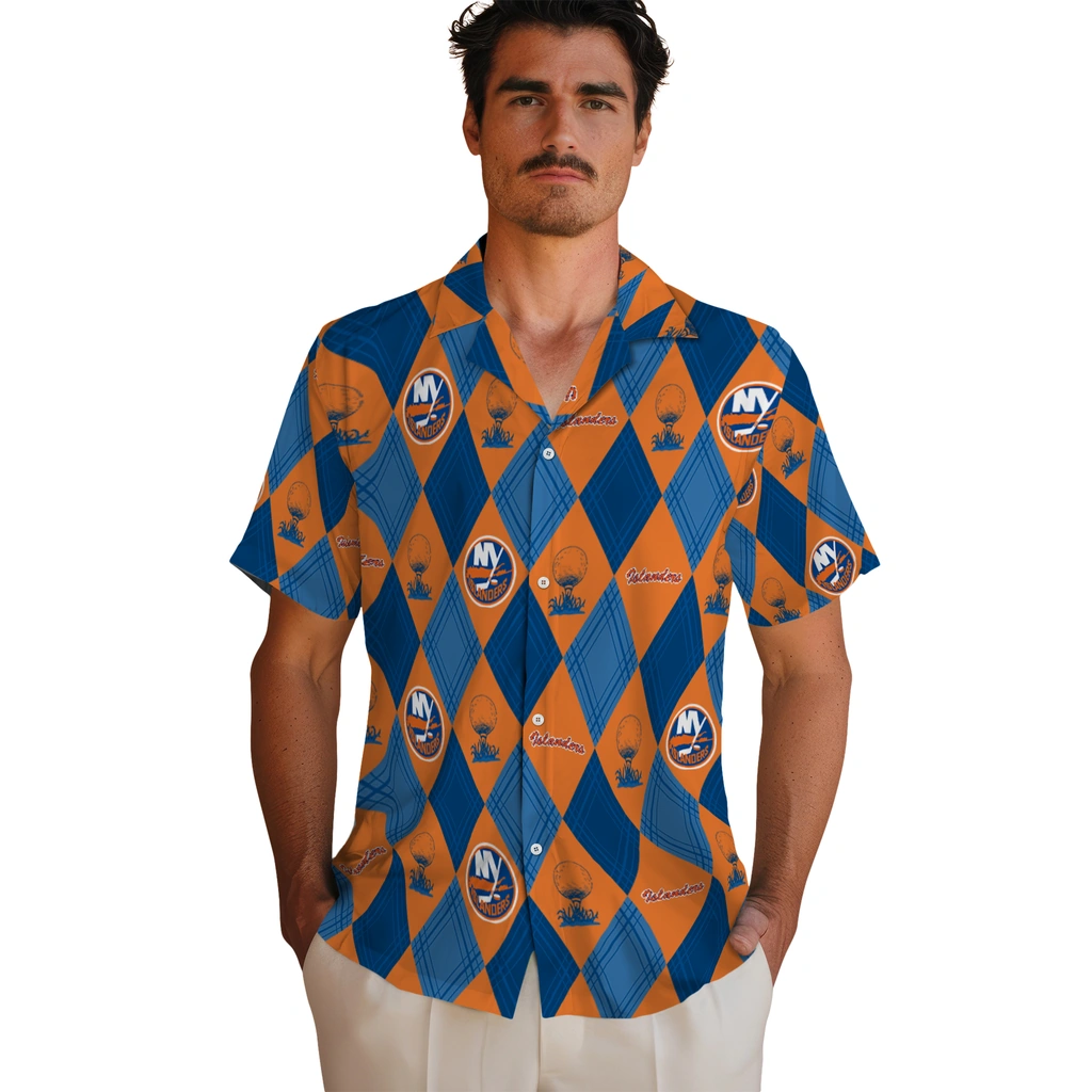 New York Islanders Hawaiian Shirt - Golfing Plaid new york islanders balloon plaid blue hawaiian shirts fashion forward