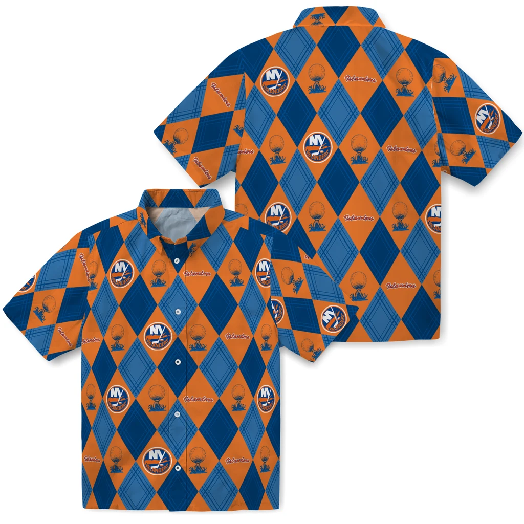 New York Islanders Hawaiian Shirt - Golfing Plaid new york islanders balloon plaid blue hawaiian shirts high quality