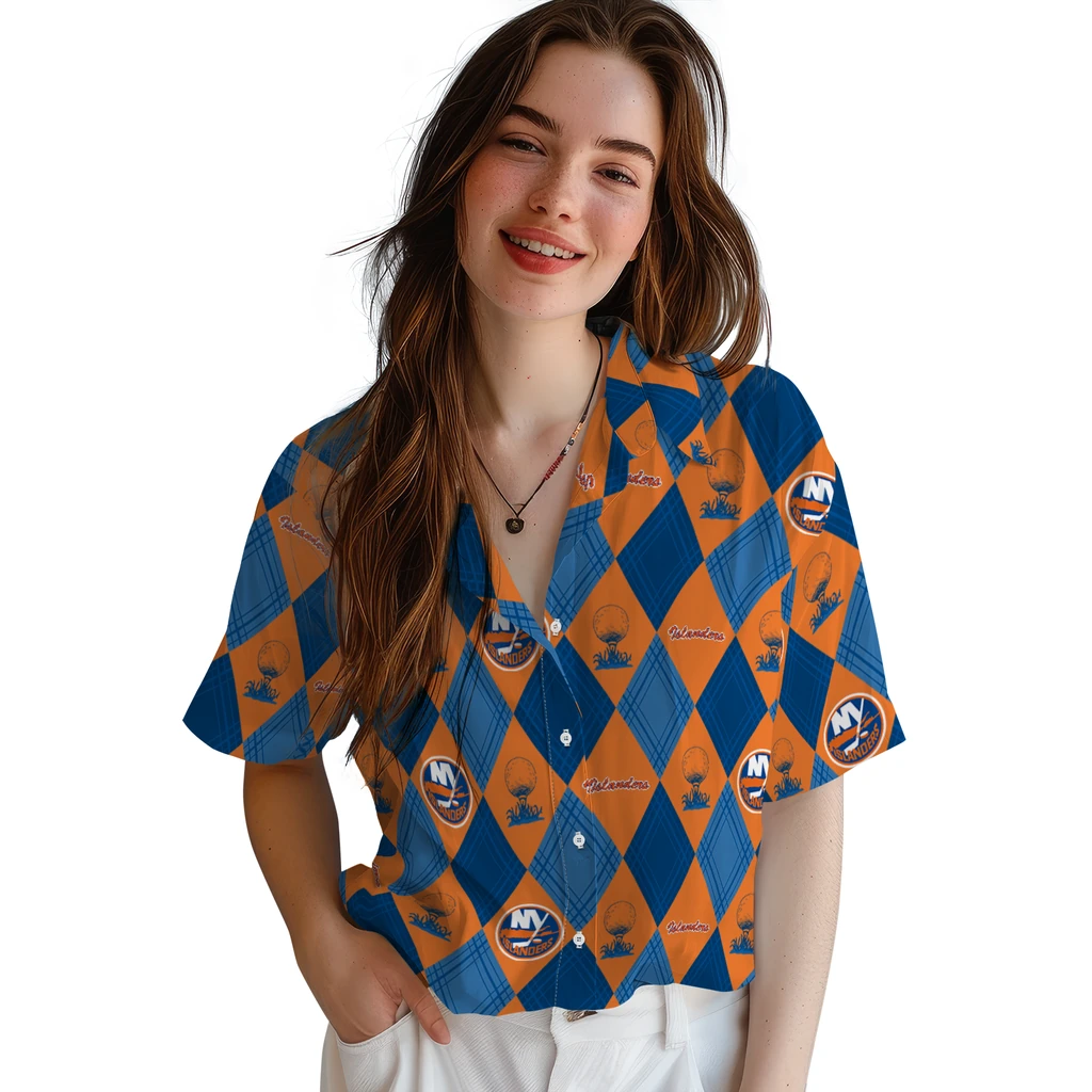 New York Islanders Hawaiian Shirt - Golfing Plaid new york islanders balloon plaid blue hawaiian shirts latest model