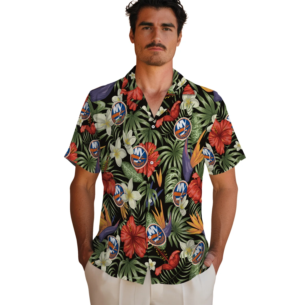 New York Islanders Hawaiian Shirt - Hawaii Floral Hibiscus new york islanders hibiscus bird hawaiian shirts fashion forward