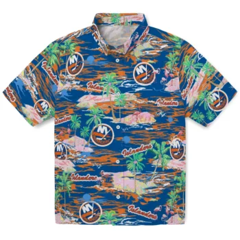 new york islanders flamingo retreat blue hawaiian shirts best selling