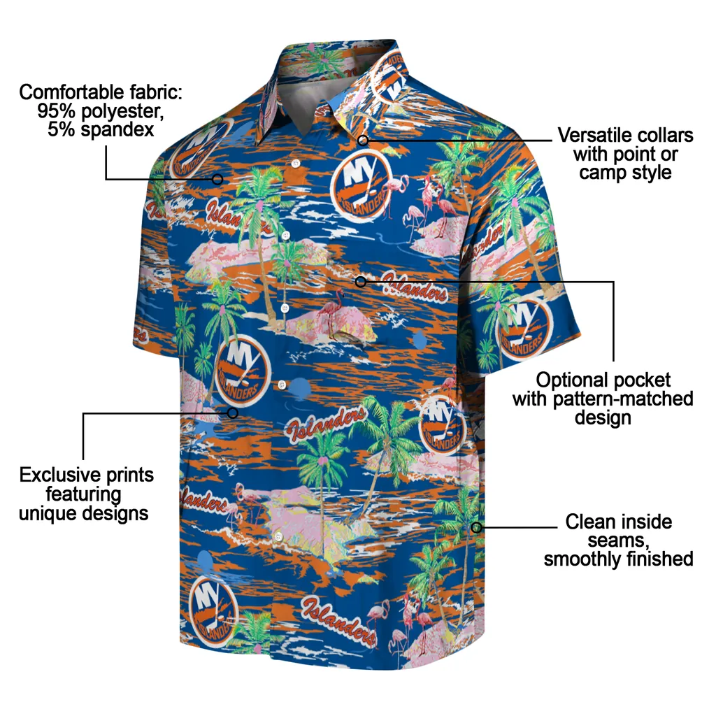 New York Islanders Hawaiian Shirt - Hawaii Island new york islanders flamingo retreat blue hawaiian shirts new arrival