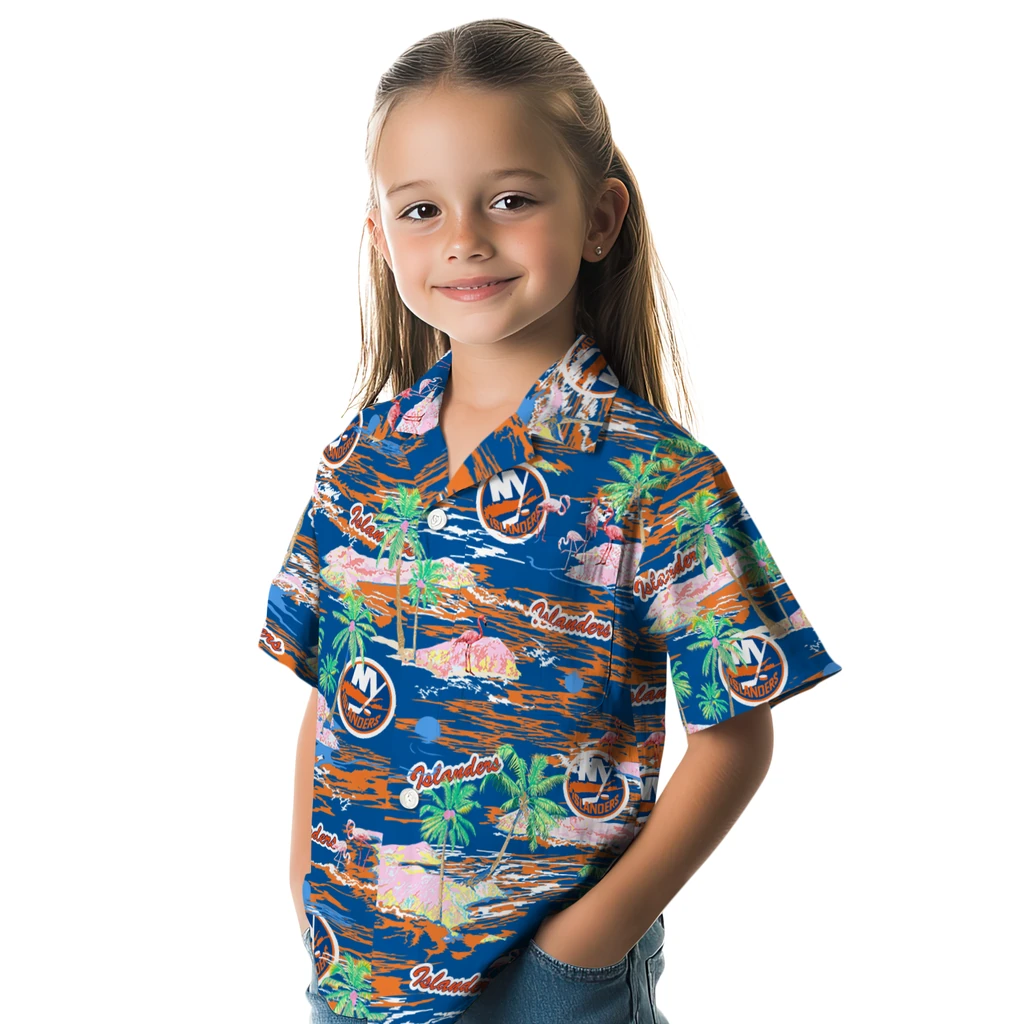 New York Islanders Hawaiian Shirt - Hawaii Island new york islanders flamingo retreat blue hawaiian shirts premium grade