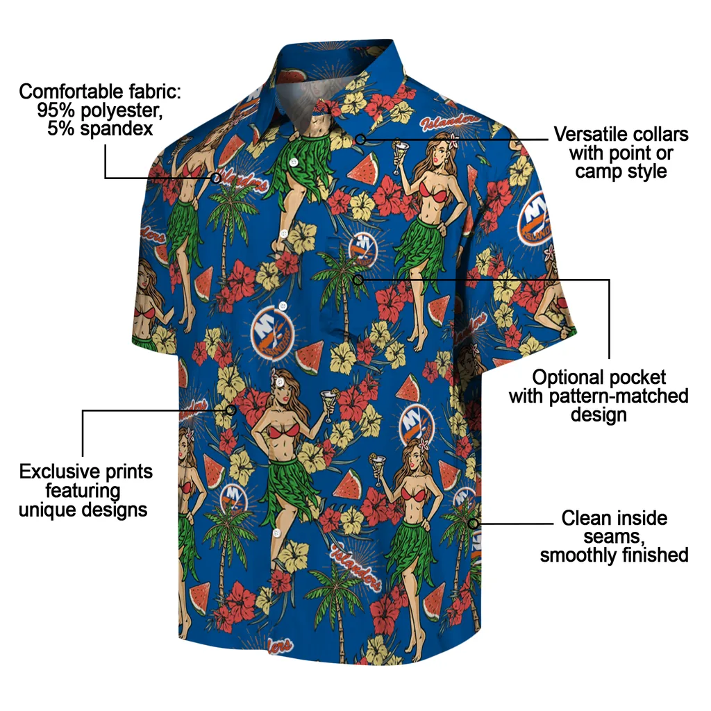 New York Islanders Hawaiian Shirt - Hawaiian Girls Design new york islanders hawaiian girls design blue hawaiian shirts new arrival