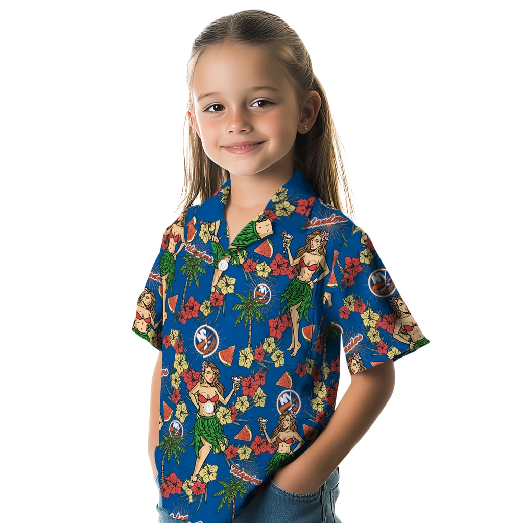 New York Islanders Hawaiian Shirt - Hawaiian Girls Design new york islanders hawaiian girls design blue hawaiian shirts premium grade