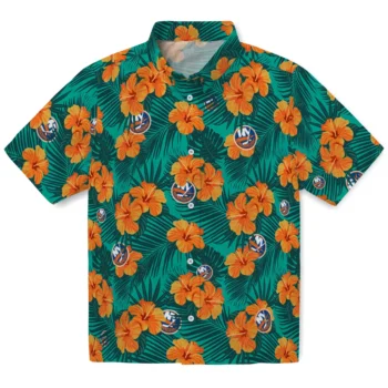 new york islanders hibiscus escape green hawaiian shirts best selling