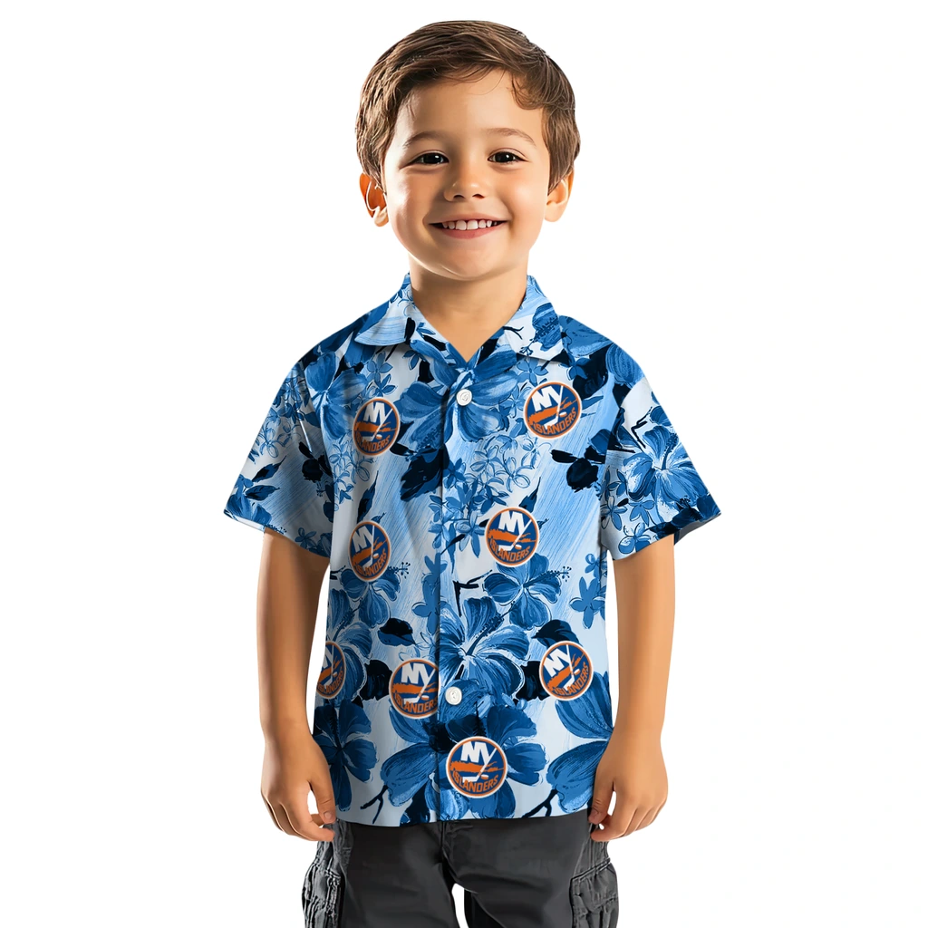 New York Islanders Hawaiian Shirt - Hibiscus Arrangement new york islanders hibiscus arrangement blue hawaiian shirts top rated