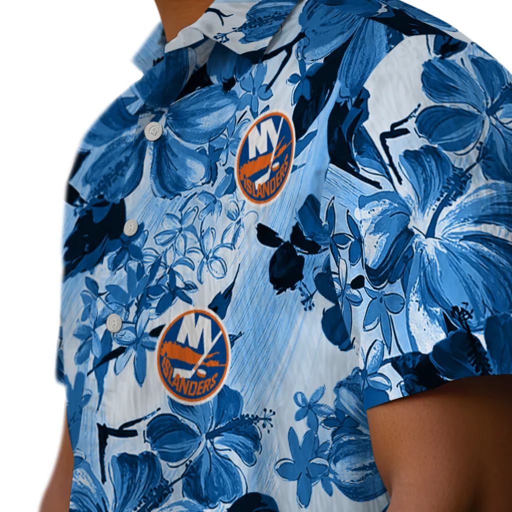 New York Islanders Hawaiian Shirt - Hibiscus Arrangement new york islanders hibiscus arrangement blue hawaiian shirts trendy
