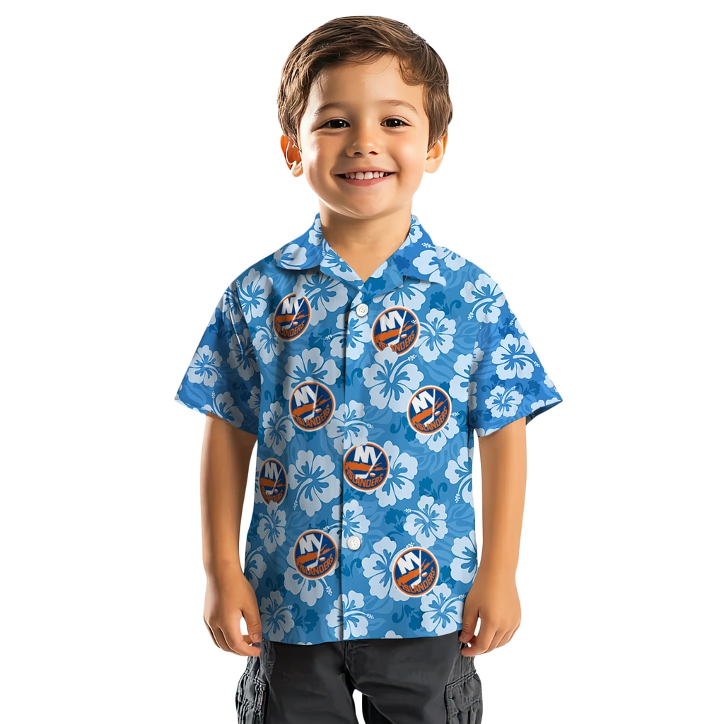 New York Islanders Hawaiian Shirt - Hibiscus Cluster new york islanders hibiscus cluster blue hawaiian shirts top rated