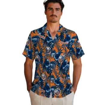 new york islanders hibiscus exotic blue hawaiian shirts fashion forward