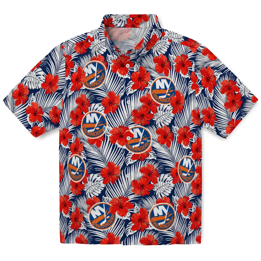 New York Islanders Hawaiian Shirt - Hibiscus Fiesta new york islanders hibiscus fiesta red royal blue hawaiian shirts best selling