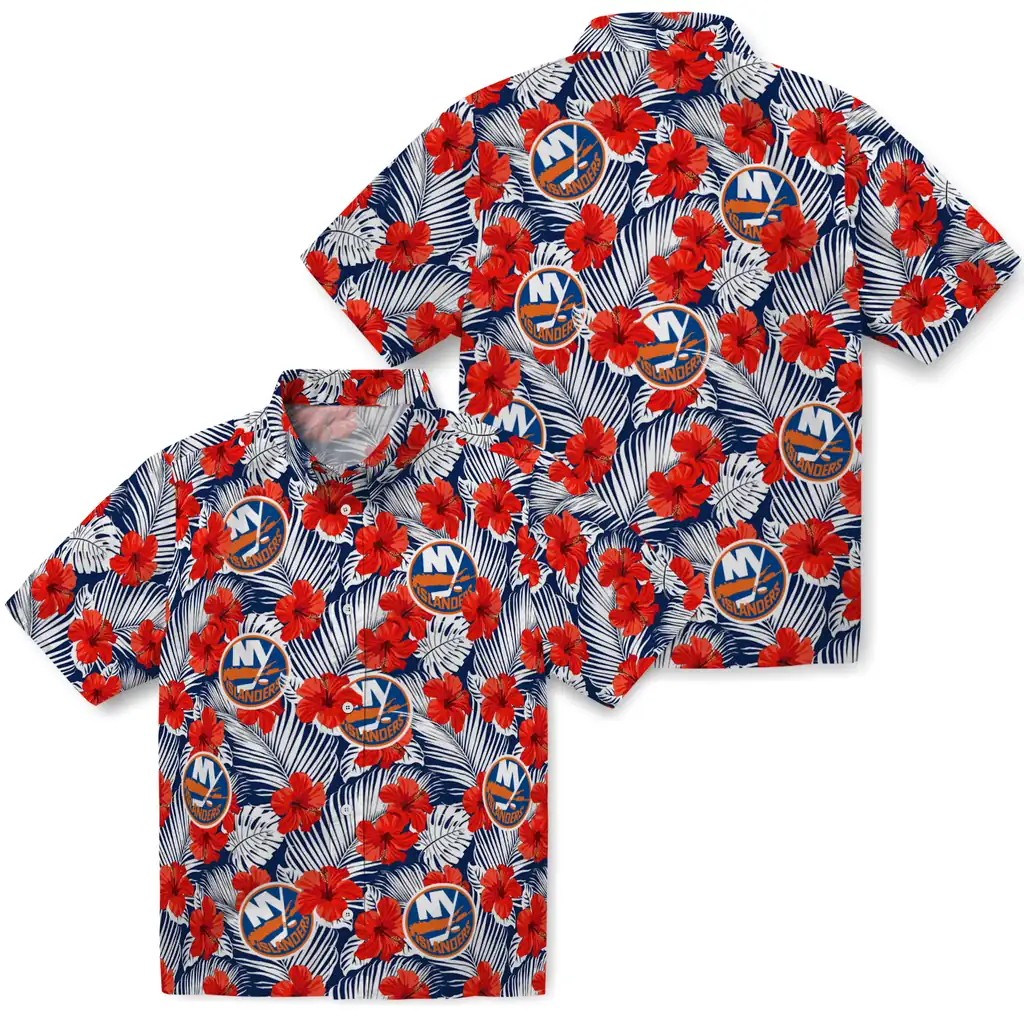 New York Islanders Hawaiian Shirt - Hibiscus Fiesta new york islanders hibiscus fiesta red royal blue hawaiian shirts high quality