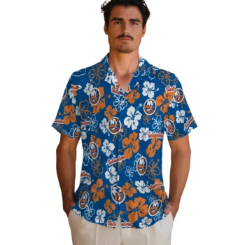 new york islanders hibiscus bloom blue hawaiian shirts fashion forward