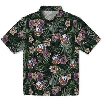 new york islanders hibiscus leaves pattern green hawaiian shirts best selling