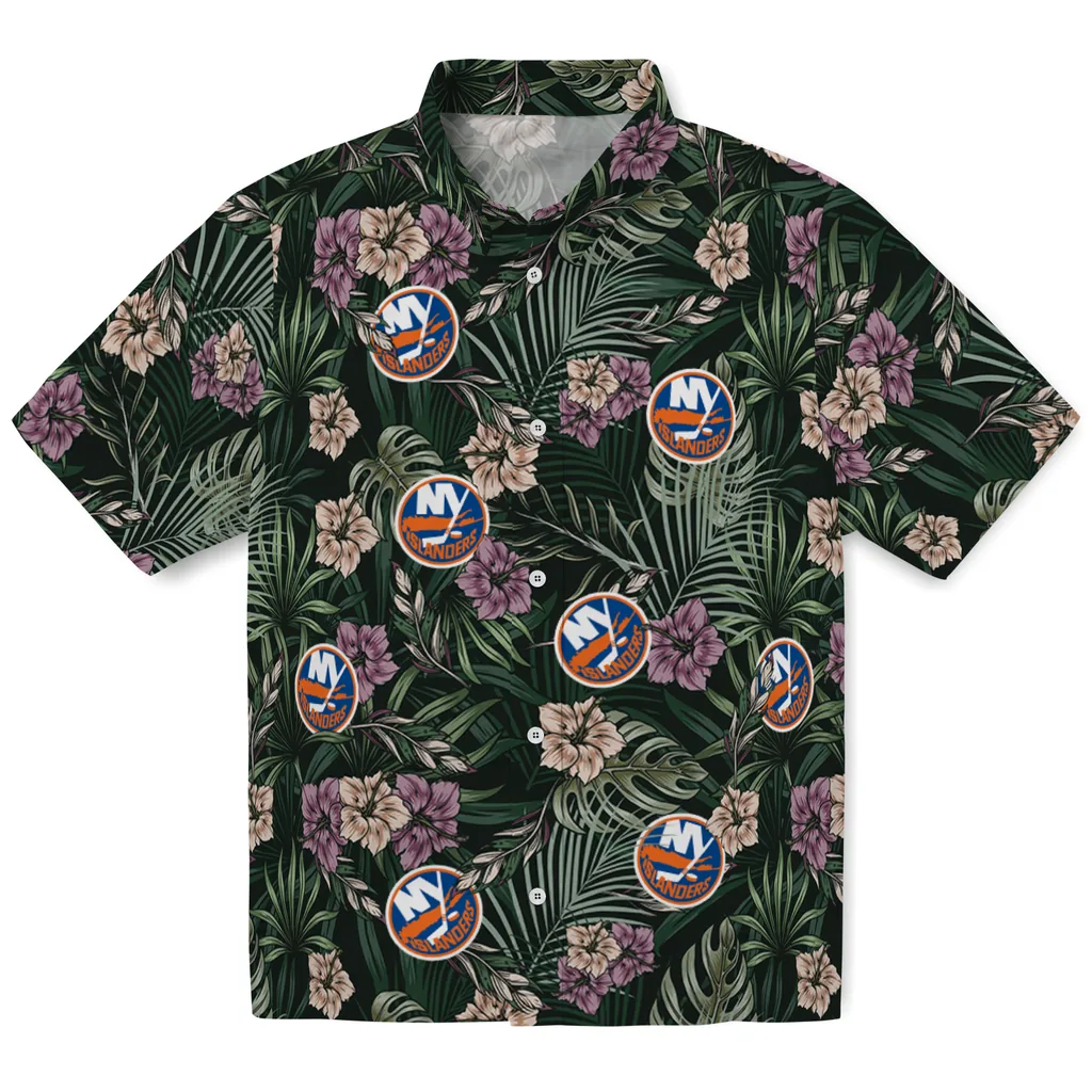 New York Islanders Hawaiian Shirt - Hibiscus Leaves Pattern new york islanders hibiscus leaves pattern green hawaiian shirts best selling