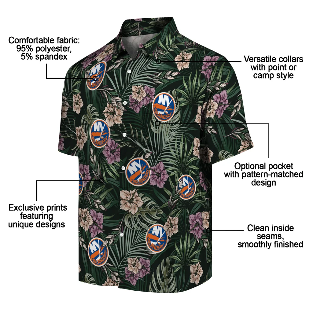 New York Islanders Hawaiian Shirt - Hibiscus Leaves Pattern new york islanders hibiscus leaves pattern green hawaiian shirts new arrival