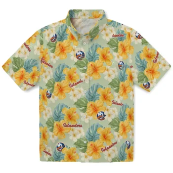 new york islanders hibiscus mood pale lime yellow hawaiian shirts best selling