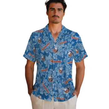 new york islanders hibiscus oasis blue hawaiian shirts fashion forward