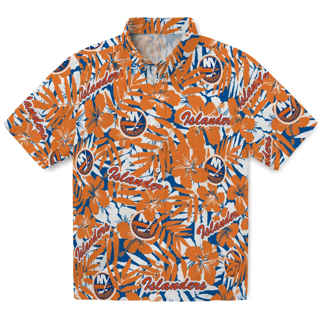 New York Islanders Hawaiian Shirt - Hibiscus Overlay new york islanders hibiscus overlay hawaiian shirts best selling
