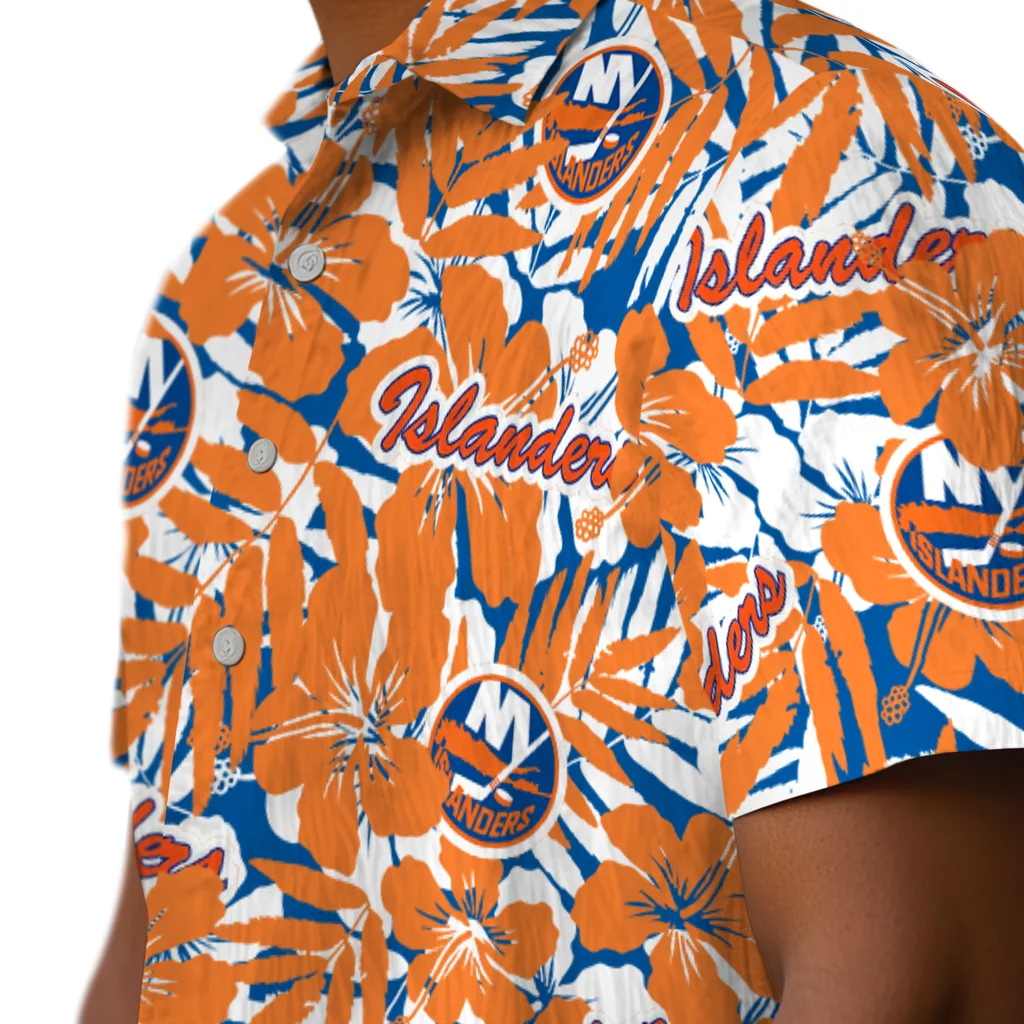 New York Islanders Hawaiian Shirt - Hibiscus Overlay new york islanders hibiscus overlay hawaiian shirts trendy