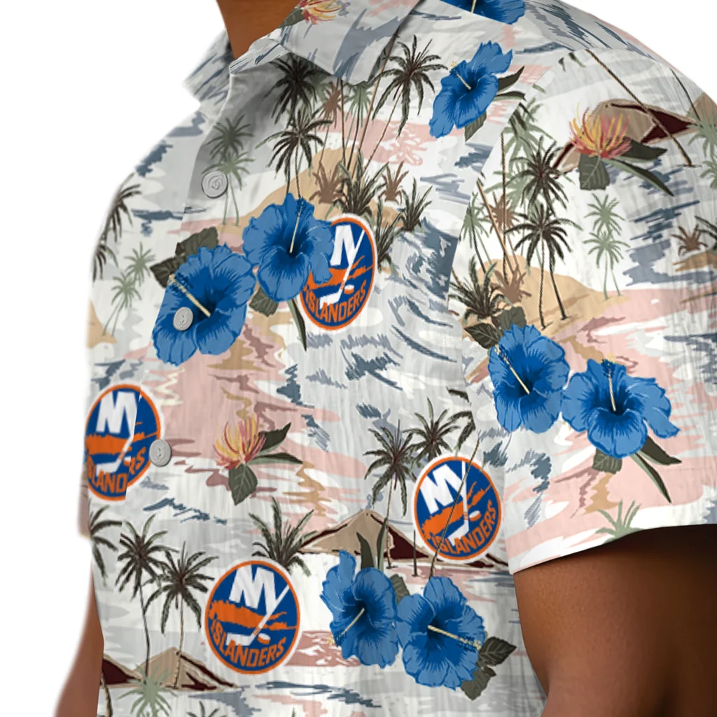 New York Islanders Hawaiian Shirt - Hibiscus Seaside new york islanders hibiscus seaside white hawaiian shirts trendy