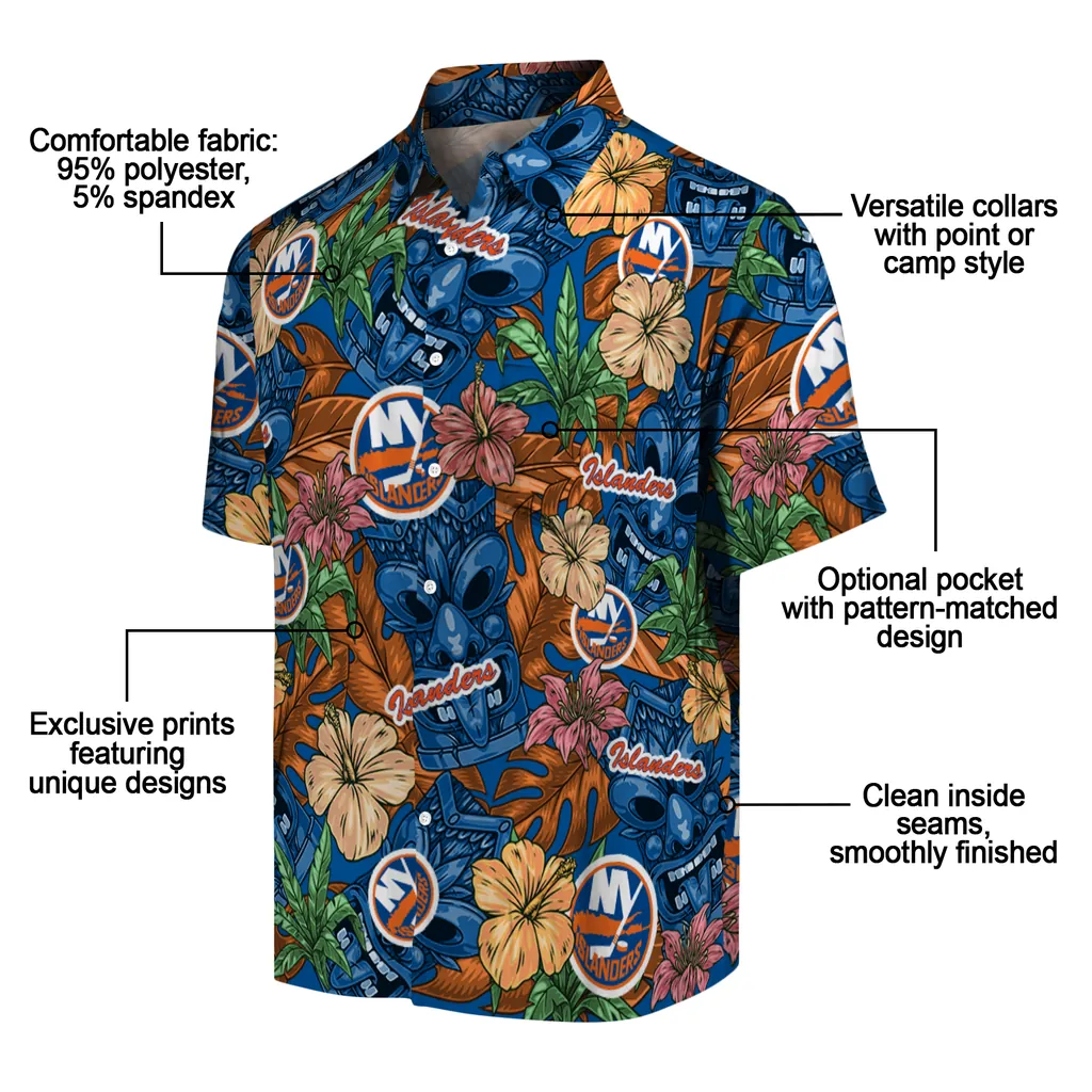 New York Islanders Hawaiian Shirt - Hibiscus Tiki Jungle new york islanders tiki jungle blue hawaiian shirts new arrival