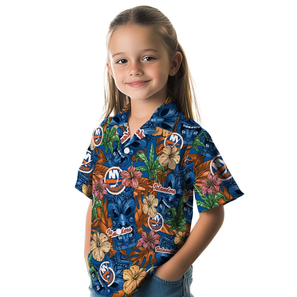New York Islanders Hawaiian Shirt - Hibiscus Tiki Jungle new york islanders tiki jungle blue hawaiian shirts premium grade