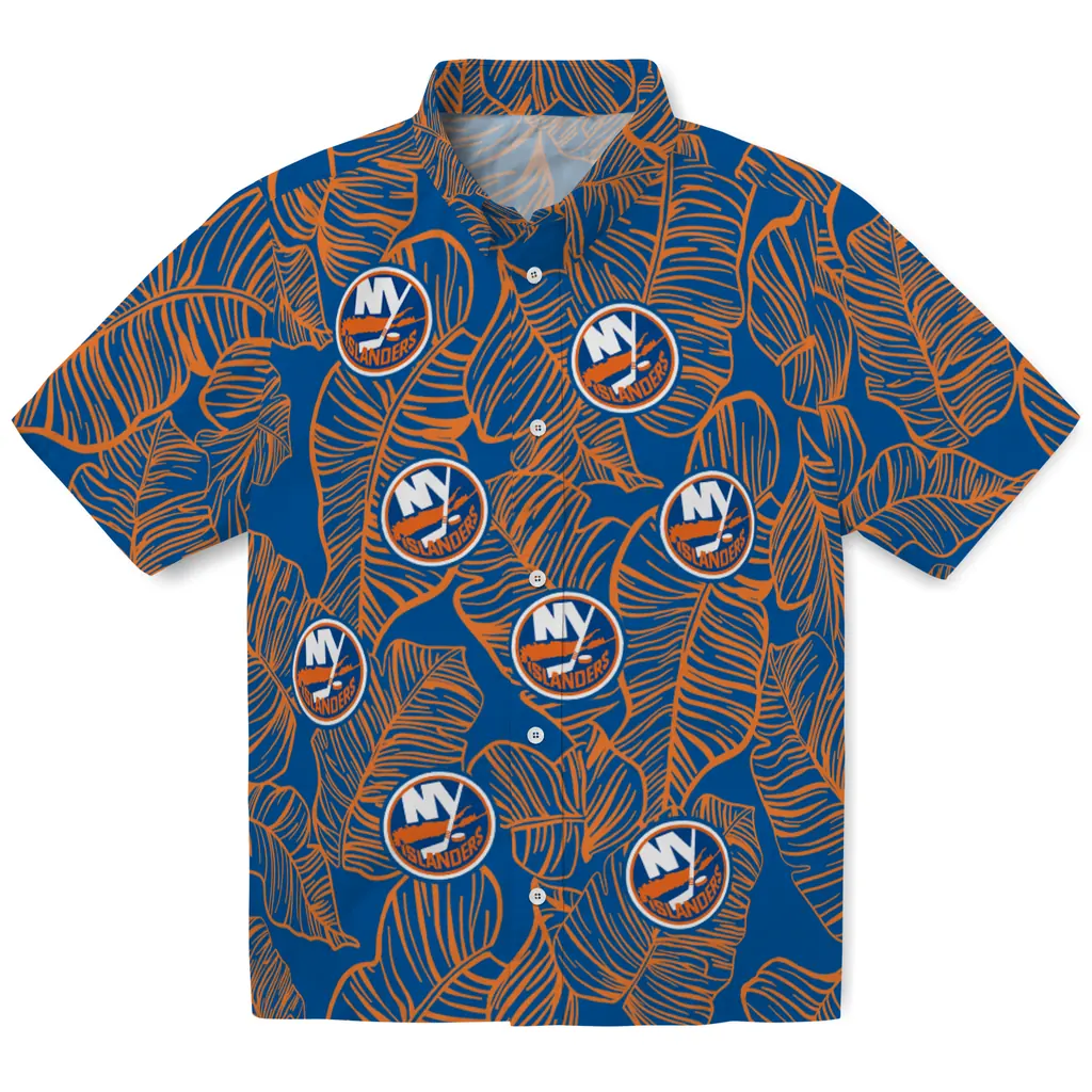 New York Islanders Hawaiian Shirt - Leaf Outline new york islanders leaf outline blue hawaiian shirts best selling
